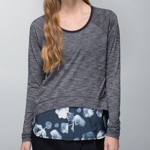 Lululemon Layered Long Sleeve Tee Heathered Black Inky Floral Black Ghost Shirt
